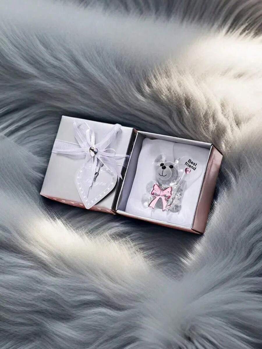 SHEIN 1pc Crystal Bear Ornaments, With Gift Box, Creative Birthday Gift, Wedding Gift, Desktop Car Ornaments, Gifts For Girlfriend/Wife, Boyfriend/Husband, Colleagues, Customers, Leaders, Classmates