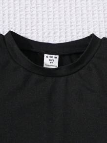 SHEIN GraphicGems 幼儿男童卡通太阳镜和爪印休闲短袖上衣，夏季 - 黑色 - 查看 7