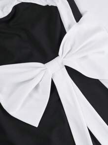 SOLERSUN Abito lungo da donna taglie forti, stile primaverile/estivo, per feste, balli, matrimoni, con contrasto di colore bianco e nero nel tessuto a maglia, con fiocco 3D bianco ai lati, e spacco sulla schiena