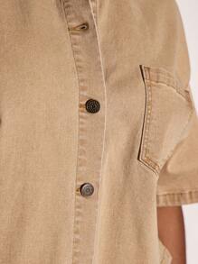MUSERA Plus Size Drop Shoulder Denim Button Through Cropped Shirt Casual, Spring, Cute, Cool Girl, Casual, Summer Streetwear Back To School Office