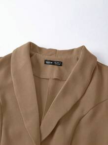 EMERY ROSE 女式纽扣式七分袖休闲西装外套，适合居家、户外穿着 - 卡其色 - 查看 6