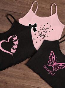 Dream Adore Set de 3 piezas de pijama con camiseta de tirantes y shorts con estampado de dibujos animados
