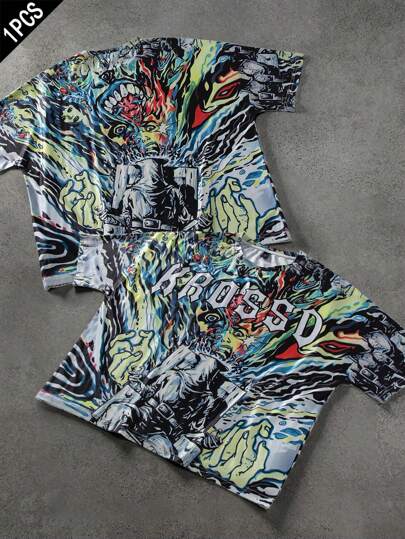 Manfinity EMRG Men's Casual Sports College Allover Print Short Sleeve T-Shirt, Summer