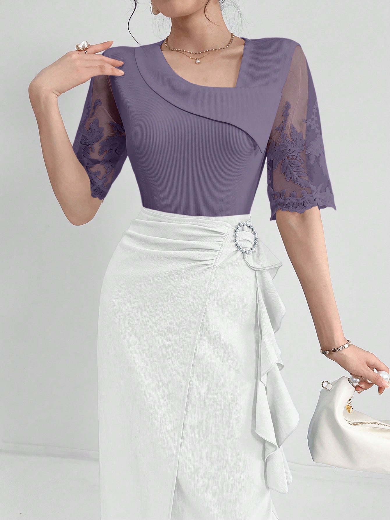 Modelyn تي شيرت تيشيرت نسائي للصيف ذو رقبة غير متم...