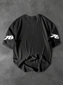 PAVTROS Manfinity Streetrush Men's Letter Print Round Neck Short Sleeve Casual T-Shirt, Summer Racing Shirts Men S Streetwear Shirts Racing T Shirt