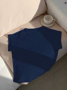 Comfortcana 海军蓝圆领短袖休闲女式T恤，夏季 - 藏蓝色 - 查看 5