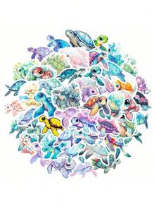 50 piezas Paquete de pegatinas de vinilo impermeables con diseño de tortuga marina, para usar en botellas de agua, tazas de automóvil, computadoras, guitarras, monopatines, maletas, bicicletas, motocicletas, esquís, vasos, pegatinas de tortuga, taza de tortuga, tortugas, pegatinas de pared con motivo marino, pegatinas de tortuga marina