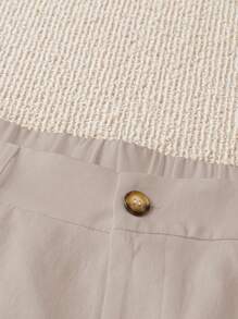 SHEIN LUNE Plus Size Women Fold Pleated Casual Solid Color Shorts - Apricot - View 4