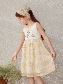 Blossori Vestido de vacaciones sin mangas con bordado floral para niñas jóvenes - Multicolor - Ver 5