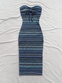 Soleia Váy kẻ sọc xếp ly buộc phía trước cho nữ Trang phục đi biển mùa xuân hè cho phụ nữ - Nhiều màu - Xem 4