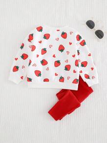 Cozy Pixies Baby Girl Valentine's Day Ladybug & Flower Pattern Knitted Soft Round Neck Long Sleeve Sweatshirt And Elastic Waist Leggings 2 Pieces Set