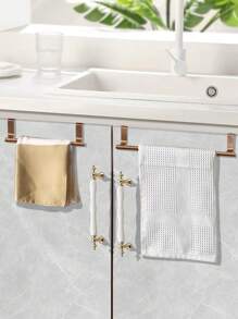 SHEIN Basic living 1PC Rose Gold Single Rod Towel Rack Cabinet Door Back Type Hanging Rack Non-Punched Towel Rod - Champagne - View 2