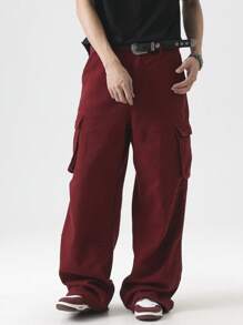 Chillumni 男士纯色休闲牛仔裤，适合夏季 - 紅色 - 查看 6