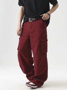 Chillumni 男士纯色休闲牛仔裤，适合夏季 - 紅色 - 查看 8