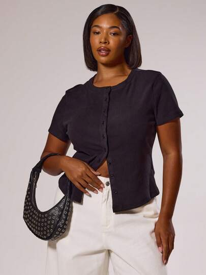 MUSERA Plus Size Button Down Fitted Short Sleeved Top Spring Summer Elegant Classy Vacation Holiday Cute Holiday Romantic 90's Y2k Fall Winter Christmas