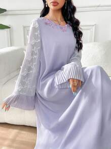Yasmyna Damen V-Ausschnitt weites Ärmel Plissee Schulter elegantes langes türkisches Kleid Luxuskleid für Frauen, islamisches Kleid für Frauen, dezentes Kaftan
