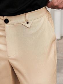 Manfinity Homme Men's Solid Color Pocket Straight Loose Casual Formal Suit Pants - Khaki - View 6