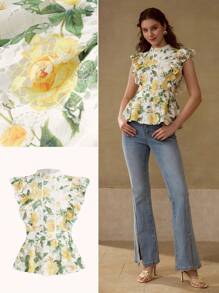 MOTF PREMIUM Blusa con volantes de encaje guipur