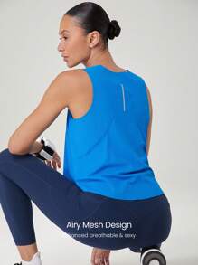 GLOWMODE 凉爽触感速干粘合下摆反光条跑步运动背心，中等强度跑步、慢跑训练、健身房锻炼 - Blue Power - 查看 2
