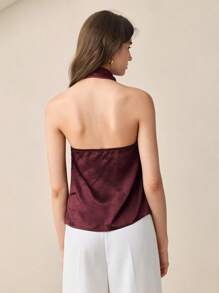 BizChic 春夏新款深V领吊带露背上衣，优雅都市通勤日常百搭浪漫90年代复古风圣诞节新年情人节派对海滩毕业典礼时尚嘉年华假日休闲简约风适合婚礼宾客、主人、约会、派对、音乐会、早午餐、机场等多种场合。 - 酒紅色 - 查看 3