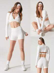 GLOWMODE FeatherFit™ Cropped Limitless Long Sleeve Tank Shrug Top With Thumbhole Low Impact Yoga Daily Summer