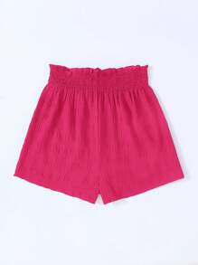 SHEIN Teen Girls Black Textured Bubble Check Print High Waist Drawstring Loose Vacation Casual Versatile Shorts - Hot Pink - View 2