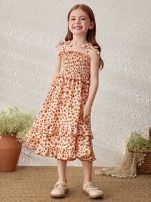 Blossori Vestito da sole smanicato con fiori arancioni per ragazze in vacanza in campagna