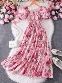 Sparklyn Floral All Over Print Sleeveless Dress For Teenage Girls - Pink - View 2