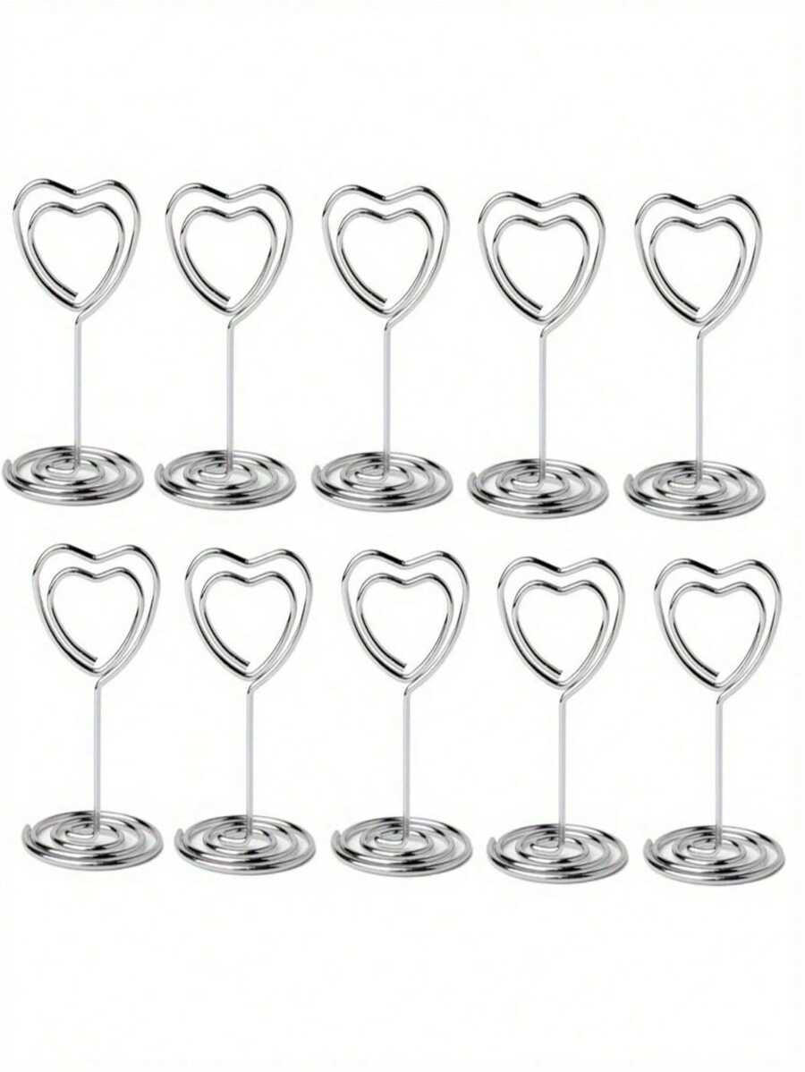 5/10/20 件金色桌号卡夹，心形桌面照片夹桌照片架座位卡夹适用于纸质菜单夹 - 銀色 - 查看 1