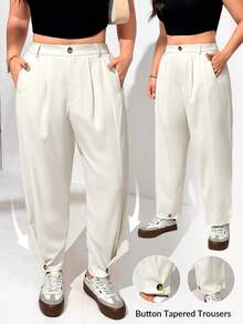 SHEIN EZwear Pantalones de vestir informales de cintura alta con botones y forma cónica para tallas grandes, para el verano