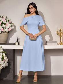 Modelyn Women Spring/Summer Casual Asymmetric Waisted Simple Dress