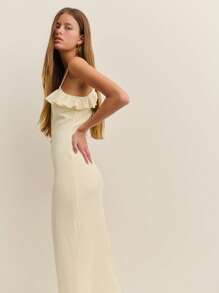 Nöista 女士中长连衣裙 度假夏装 7 月 4 日连衣裙 荷叶边细节紧身连衣裙 - 黃色 - 查看 3