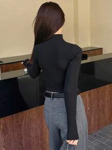 Dazy Star 女式纯色罗纹休闲套头毛衣、长袖上衣、返校服短款女式秋季上衣