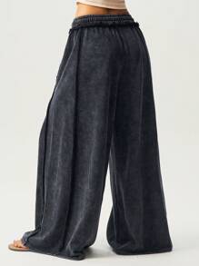 Bohemela Pantaloni ampi casual in stile boho, lavorati a maglia, con motivo a fiocco di neve e patch, colore unito, lavati, larghi e ampi per le donne