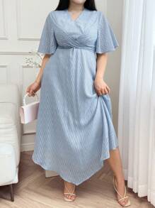 Modelyn Vestido de unicolor de manga corta talla grande, de moda para el verano - Azul - Ver 6