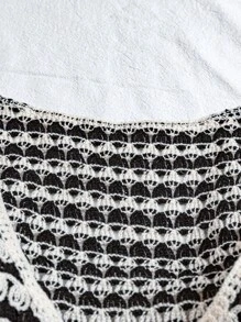 SHEIN VCAY Plus Size Contrast Color Crochet Fringe Sleeveless Casual Knit Top, Summer - Multicolor - View 3