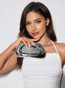 SHEIN BAE Elegant Design Women's Party Evening Clutch Bag, Party Bags,Perfect For Party Wedding Prom Dinner/Banquet Matching With Holiday Party Dress Evening Dress & Sequin Dress - Silver - View 2