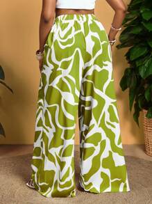 Slaydiva Pantalones casuales de pierna ancha estampados por todas partes y sueltos, ideales para vacaciones, tallas grandes