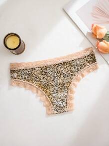 SHEIN Sexy Leopard Print Mesh Lace Patchwork Thong Panties ClassicAnimalPrint - Multicolor - View 4