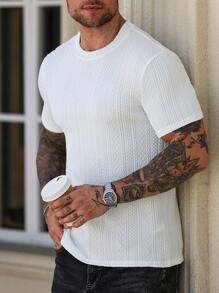 Manfinity Homme Áo thun nam tay ngắn họa tiết trơn màu thường ngày mùa hè Áo thun nam mùa hè dành cho nam Áo thun nam - trắng - Xem 6