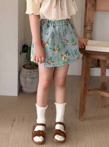 DAZY 小女孩牛仔短裤，女孩夏季服装 - 藍色 - 查看 3