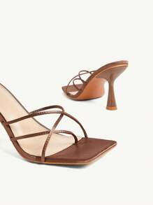 CUCCOO CHICEST 女士夏季新款窄带交叉露趾方头细高跟鞋优雅简约纯色通勤度假风格棕色礼服凉鞋高跟凉鞋，派对活动约会海滩 - 棕色 - 查看 12