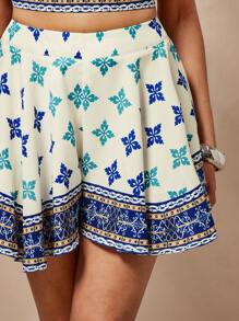 Vixey Boho Print Flowy Woven Shorts With Pockets, Beach Vacation, Summer - Multicolor - View 4