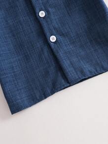 SHEIN 2pcs Set Casual Solid Color Vacation Open Collar Short Sleeve Shirt & Elastic Waist Shorts, Children/Infant Outfit, Suitable For Vacation, Daily Wear, Party, Summer Boys Outfit Sets Baby Summer Clothes For Baby Boy Summer - Blue - View 7