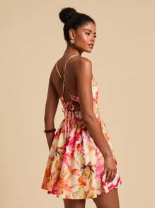 Travachic Women's Sleeveless V-Neck Summer Waist Gathered Pink Floral Camisole Dress,Boho Garden Party Holiday Holiday Beach Vacation Outfits Bohemian Western - Multicolor - View 3