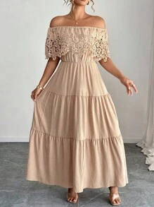 Elenzga Vestido informal de vacaciones romántico con un hombro y ribete de volantes para talla grande