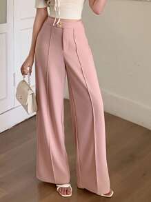 SHEIN Pantalones rectos casuales y versátiles de pierna holgada, de color rosa, elegantes para uso diario y para ir y venir