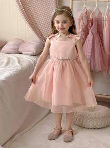 SHEIN Vestido sin mangas elegante y con decoración de lazos rosados para niñas jóvenes