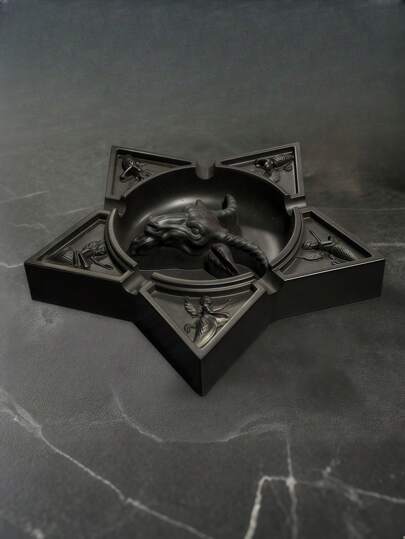 Goth 1pc Gothic Black Goat Resin Ashtray ,Dark Altar Decor Tabletop Sculpture, Unique Desktop Organizer For Mystical Home Office Decor,Home Decor