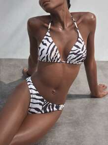 Maija 女士全印花吊带前系带比基尼泳装，适合夏季海滩